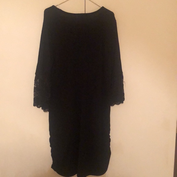 Alison Andrews rayon ruched 1x black dress 3/4 bell lace sleeve - Picture 8 of 11